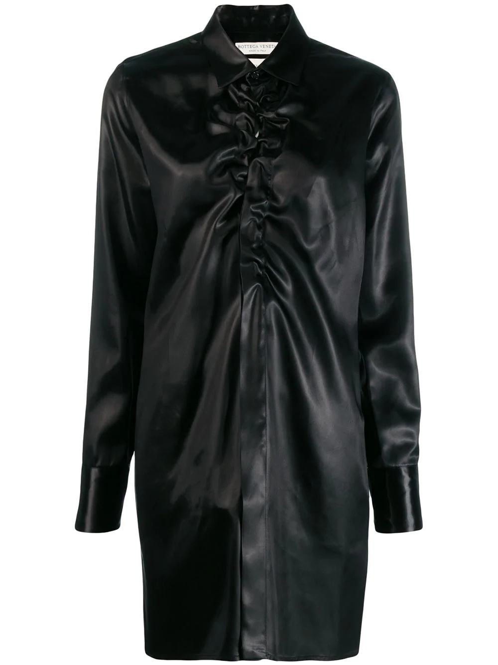 ruched-front long satin shirt - 1