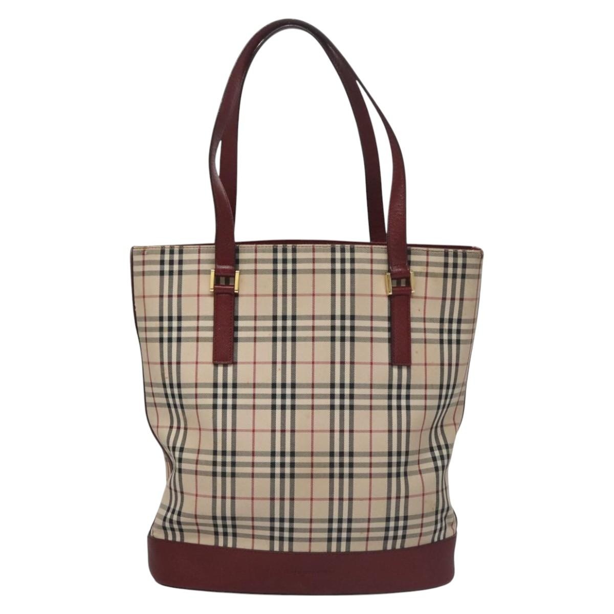 Burberry Nova Check Tote Bag Canvas Leather Beige Red Gold - 2