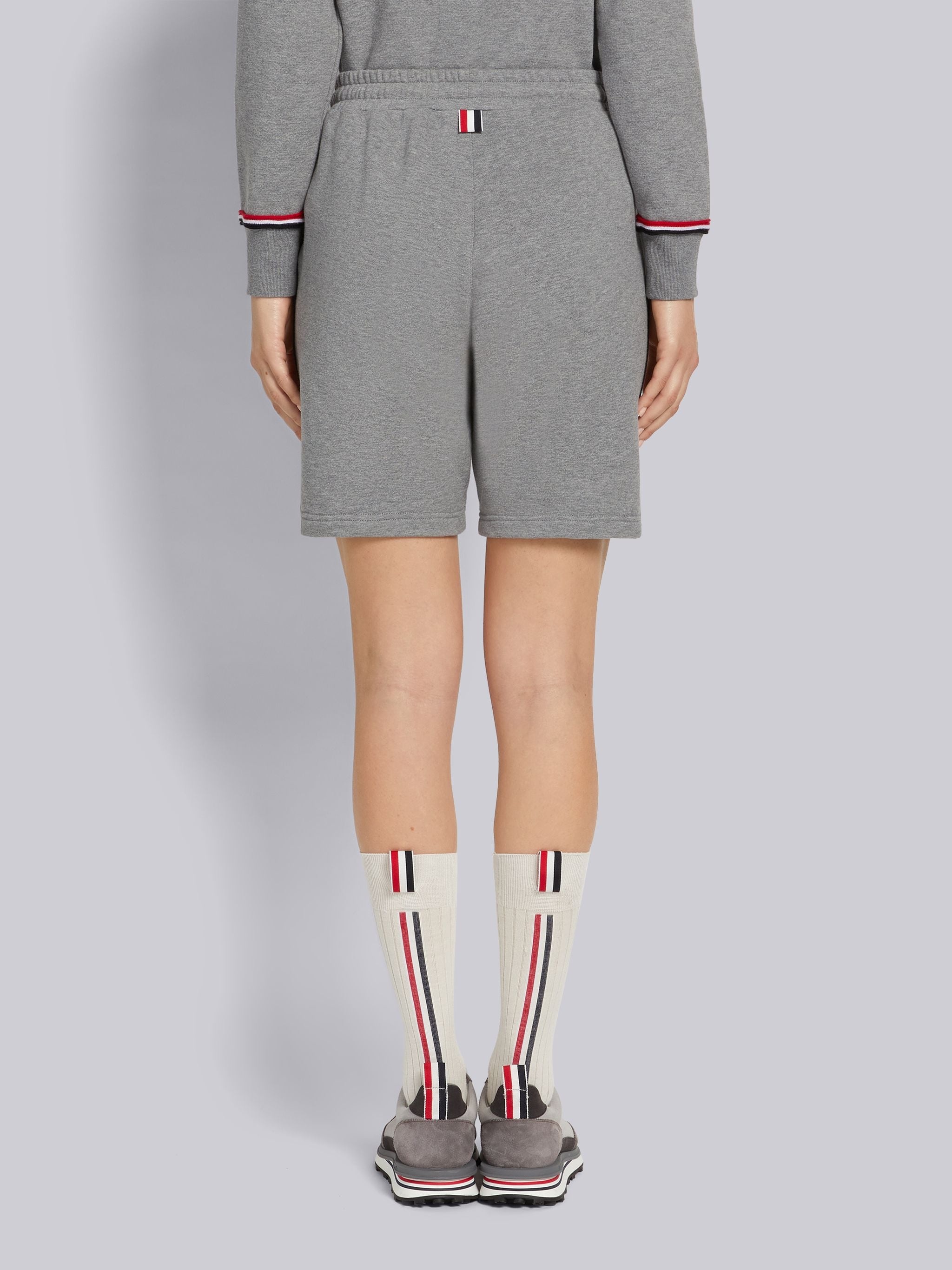 Medium Grey Cotton Loopback Contrast Stripe Framing Mid-thigh Shorts - 3