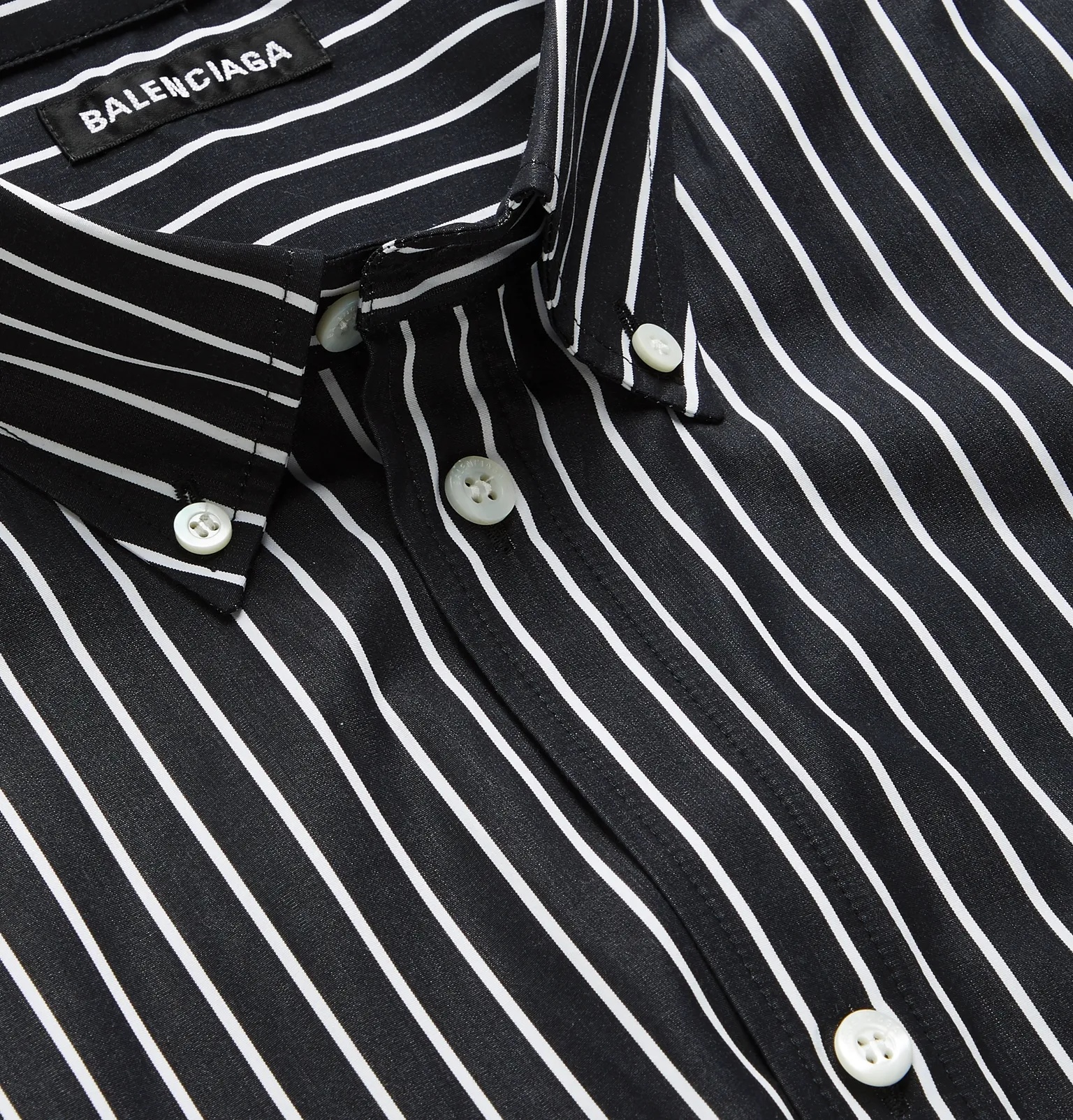 Oversized Button-Down Collar Logo-Print Pinstriped Cotton-Poplin Shirt - 5