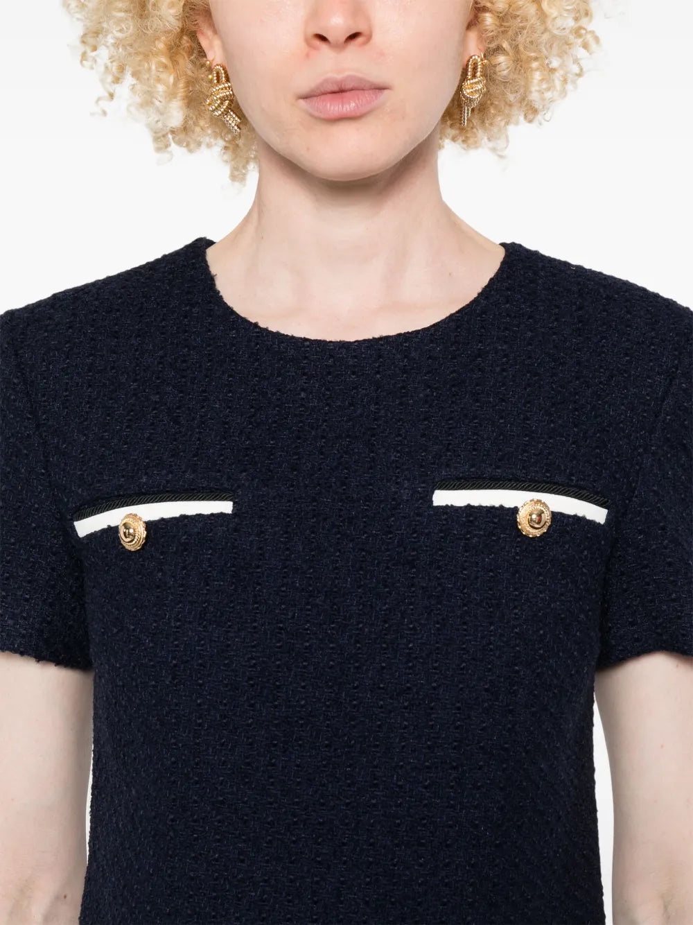 Navy Blue Bouclé Mini Dress - 5