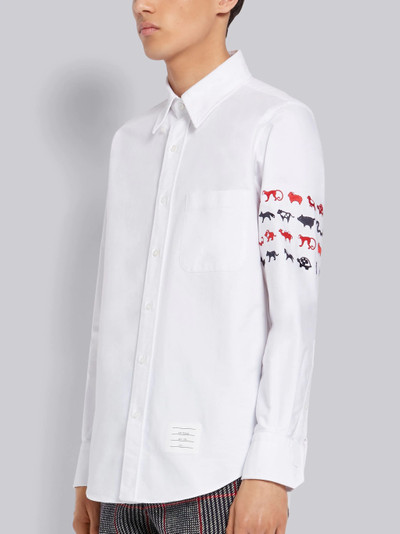 Thom Browne White Cotton Oxford Animal Icon Embroidered 4-Bar Straight Fit Long Sleeve Shirt outlook