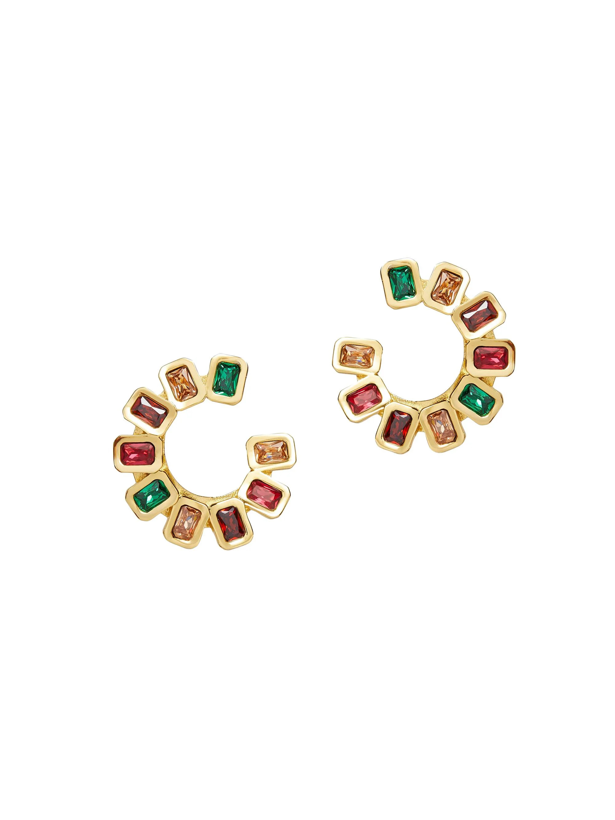 Women's Spiral Gem 14K-Gold-Plated & Crystal Hoop Earrings - Harlequin Rainbow - 1