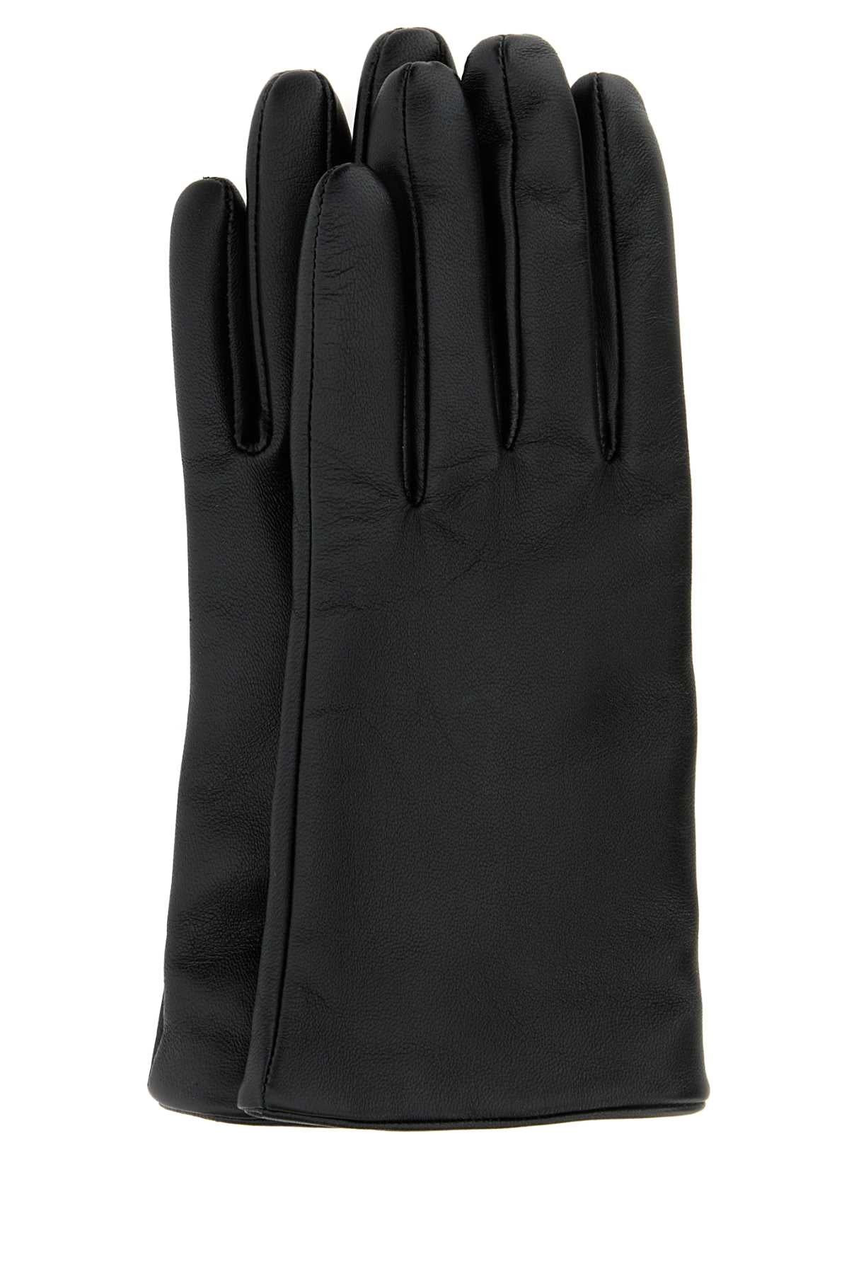 Saint Laurent Women Black Leather Cassandre Gloves - 1