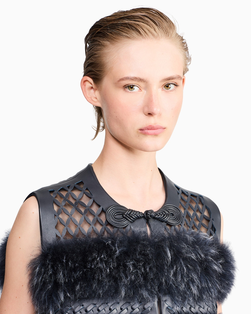 FUR AND LASER-CUT LEATHER VEST WITH TOGGLE CLOSURE 7