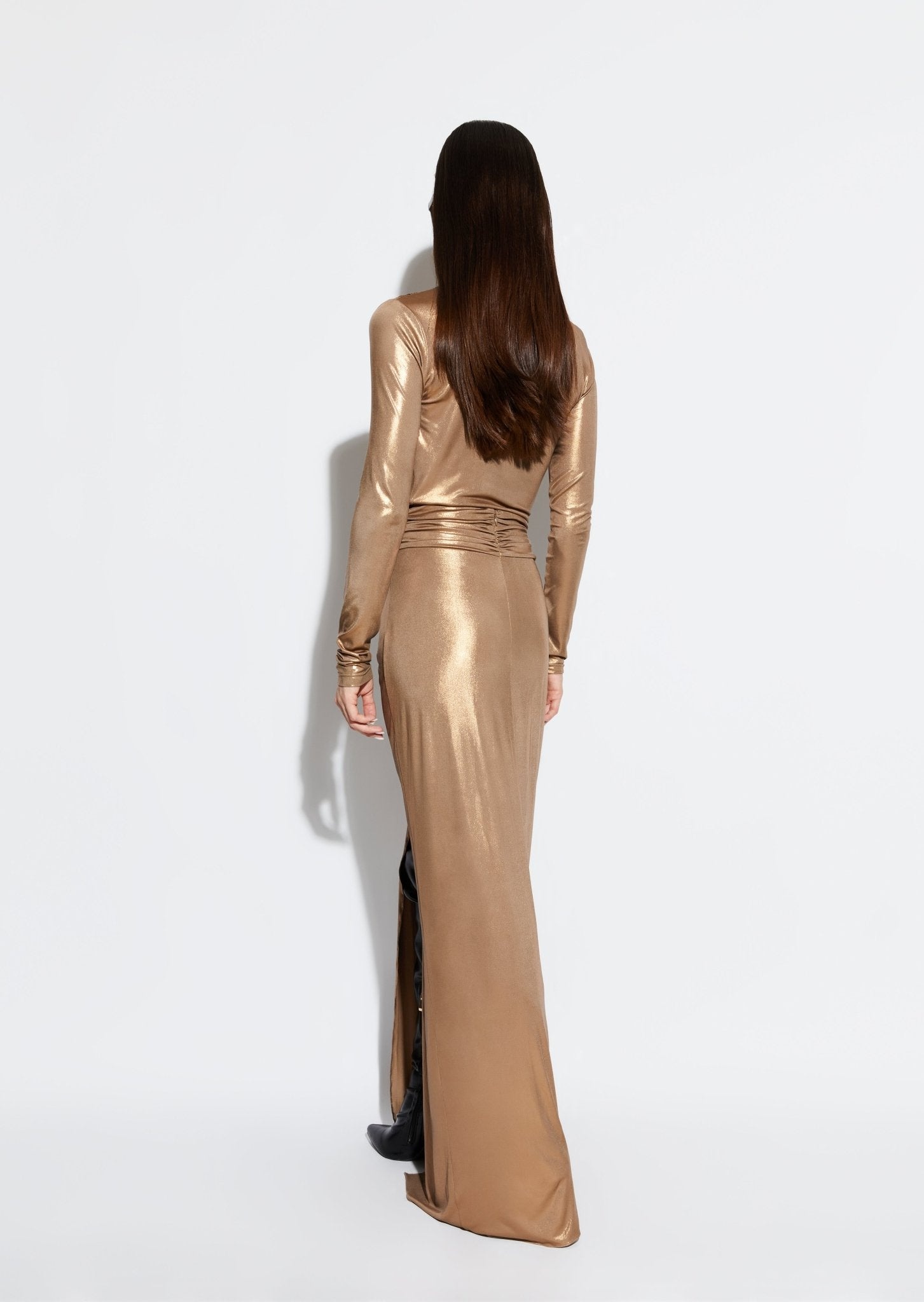 Coated Jersey Asymmetrical Ruched Top - 3