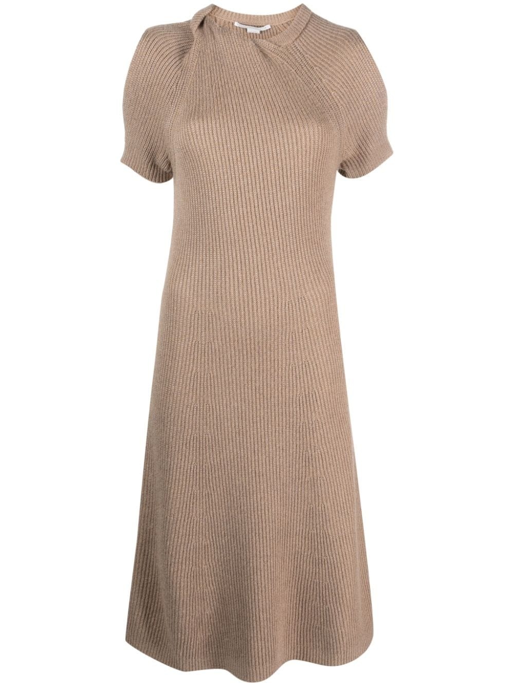 short-sleeve ribbed-knit midi dress - 1