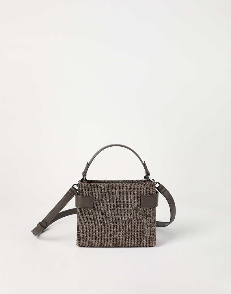 Essence small top-handle bag in riding leather with precious net embroidery 1