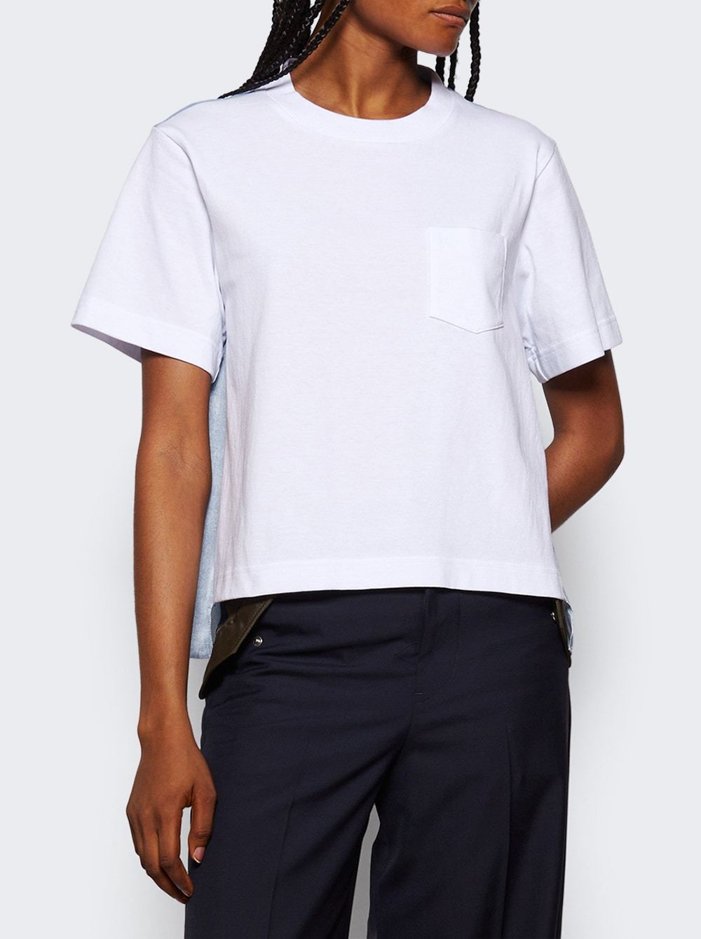 Denim X Cotton Jersey Tee Off Whit And Light Blue - 2