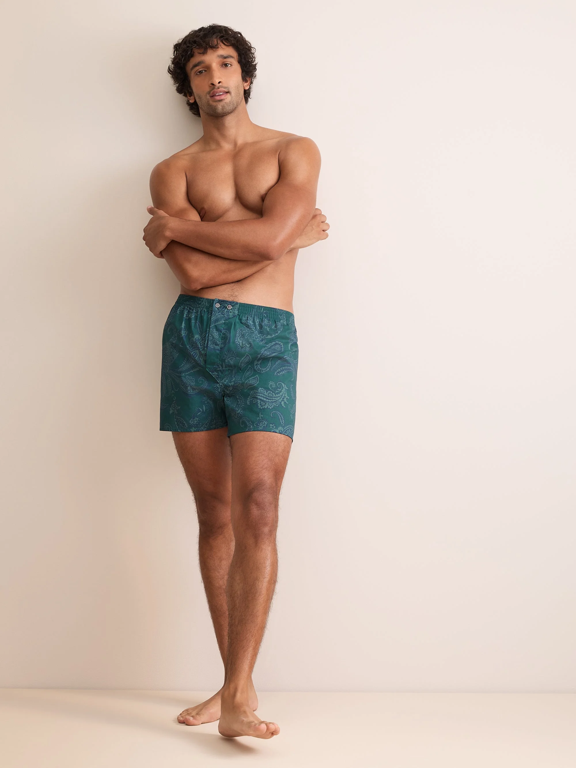 Ledbury Cotton Batiste Classic Fit Boxers Muted Teal & Navy Paisley - 1