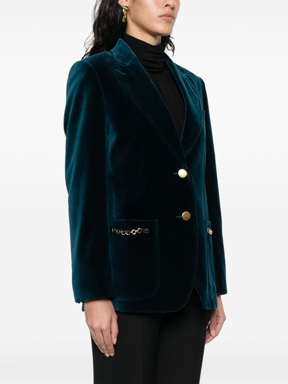 single-breasted velour blazer - 3