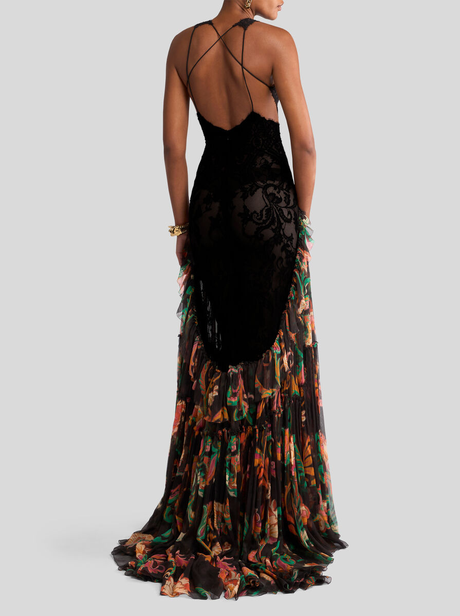 LONG SILK DRESS WITH FLOUNCE - 4