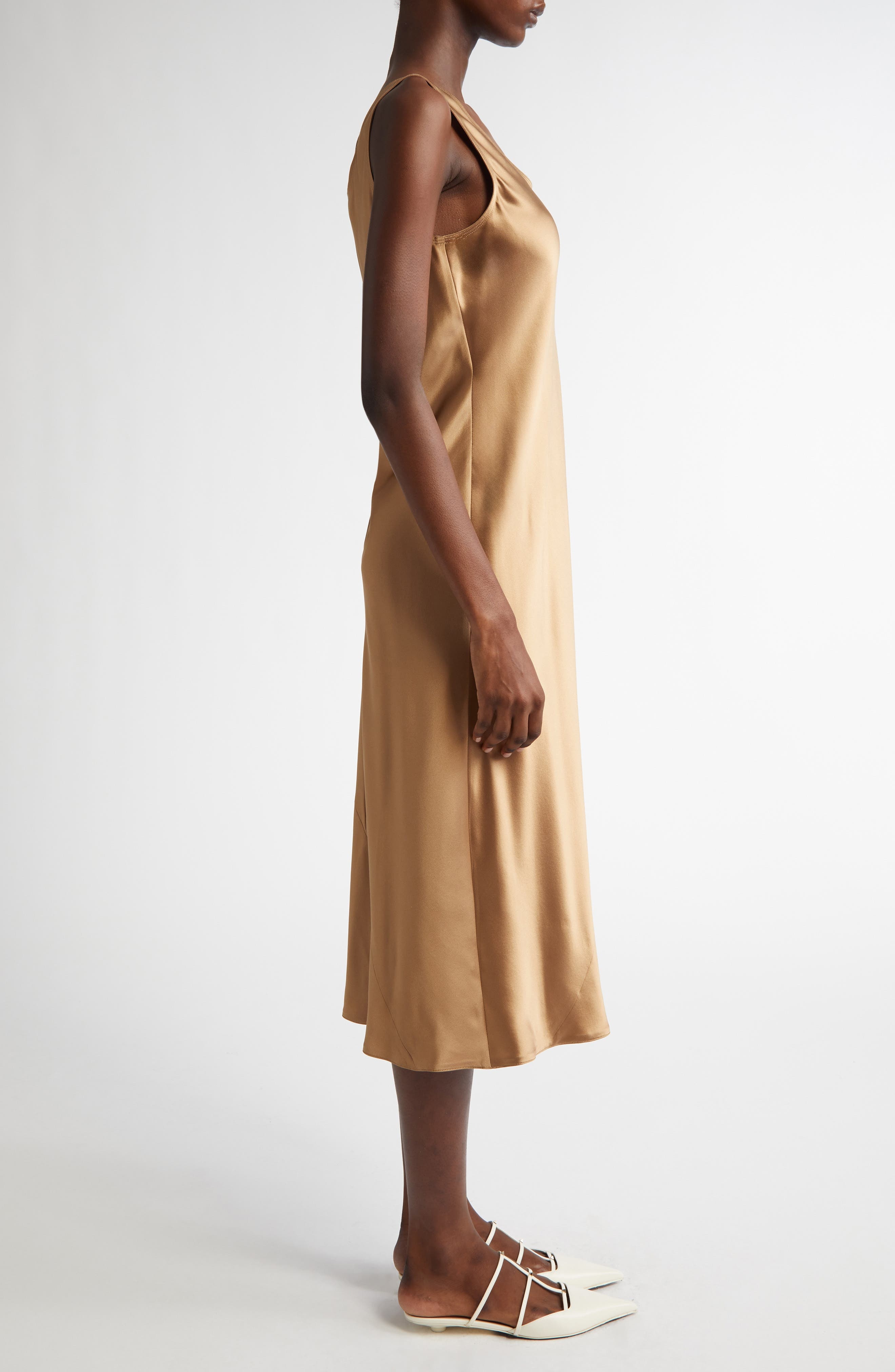 Max Mara Banjo Silk Satin Midi Dress in Camel at Nordstrom - 4