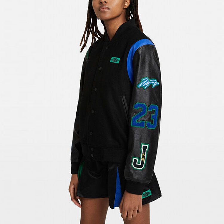 (WMNS) Air Jordan x Aleali May Stand-up Collar Baseball Jacket Black DC2435-010 - 6