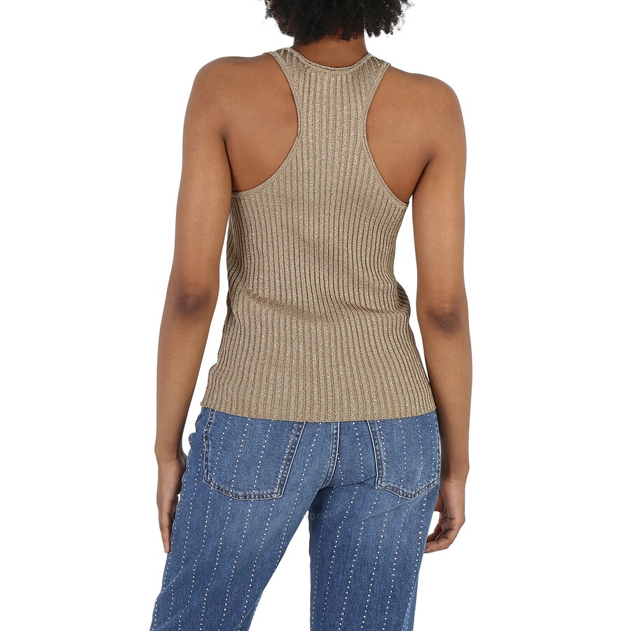 Stella Mccartney Ladies Gold Sparkle Ribbed-Knit Racer Tank Top - 3