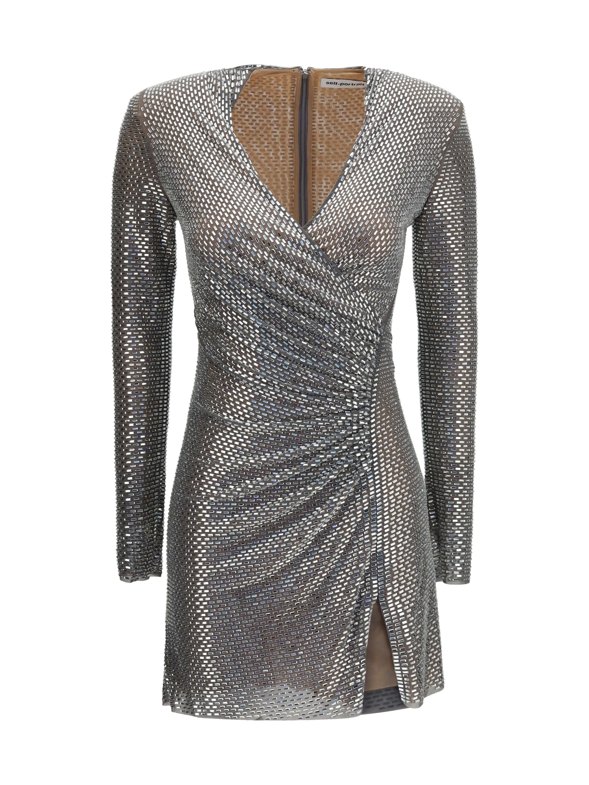 Self-portrait Jewel-detail Wrap Dress Grey - 1