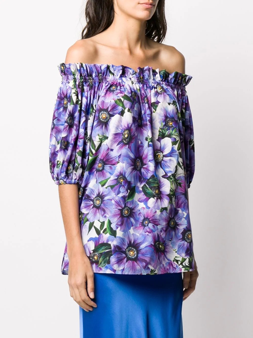 floral print off-shoulder blouse - 3