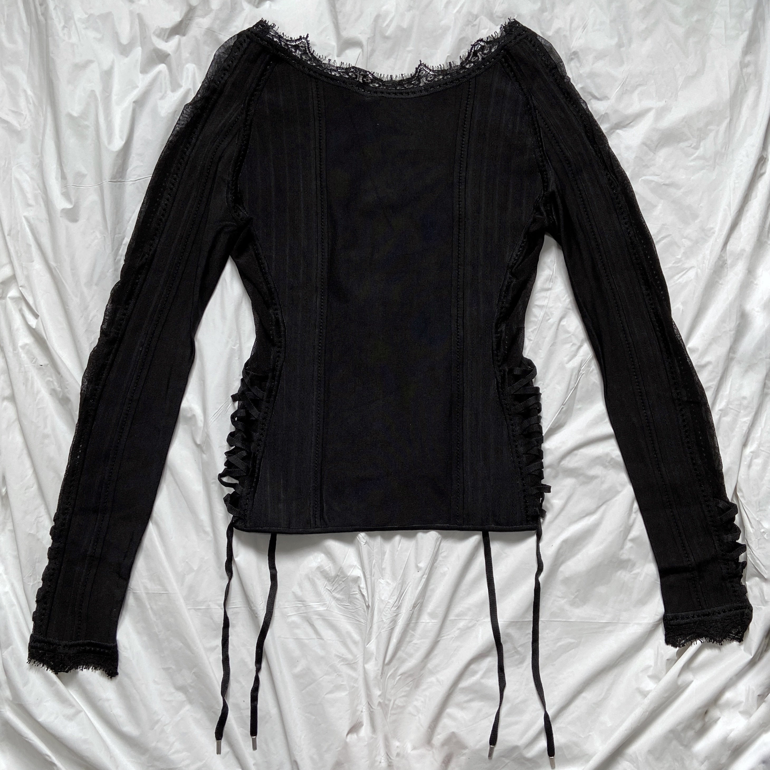 Dior Galliano Spring 2005 Black Bondage Lace Trim Corset Top - 6