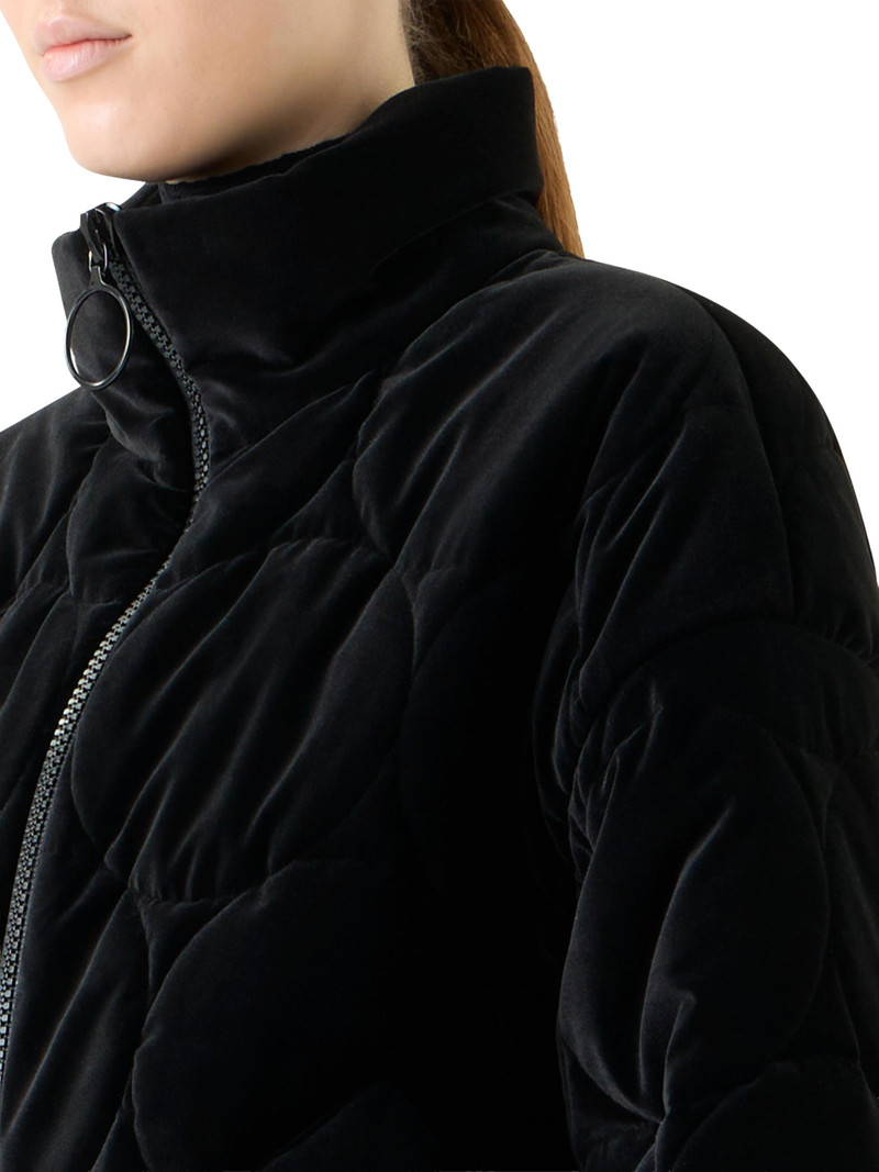 Women's Quilted Velvet Zip-Up Jacket - Black 5