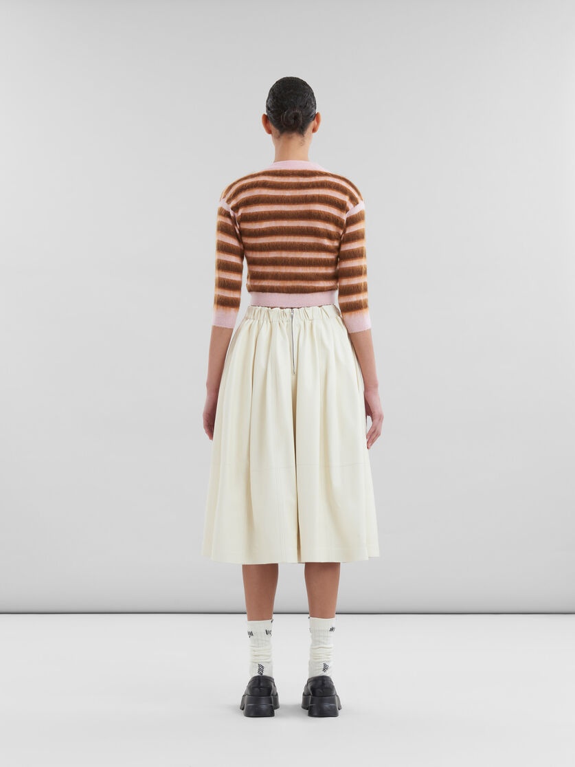 CREAM NAPPA LEATHER ELASTICATED MIDI SKIRT - 3