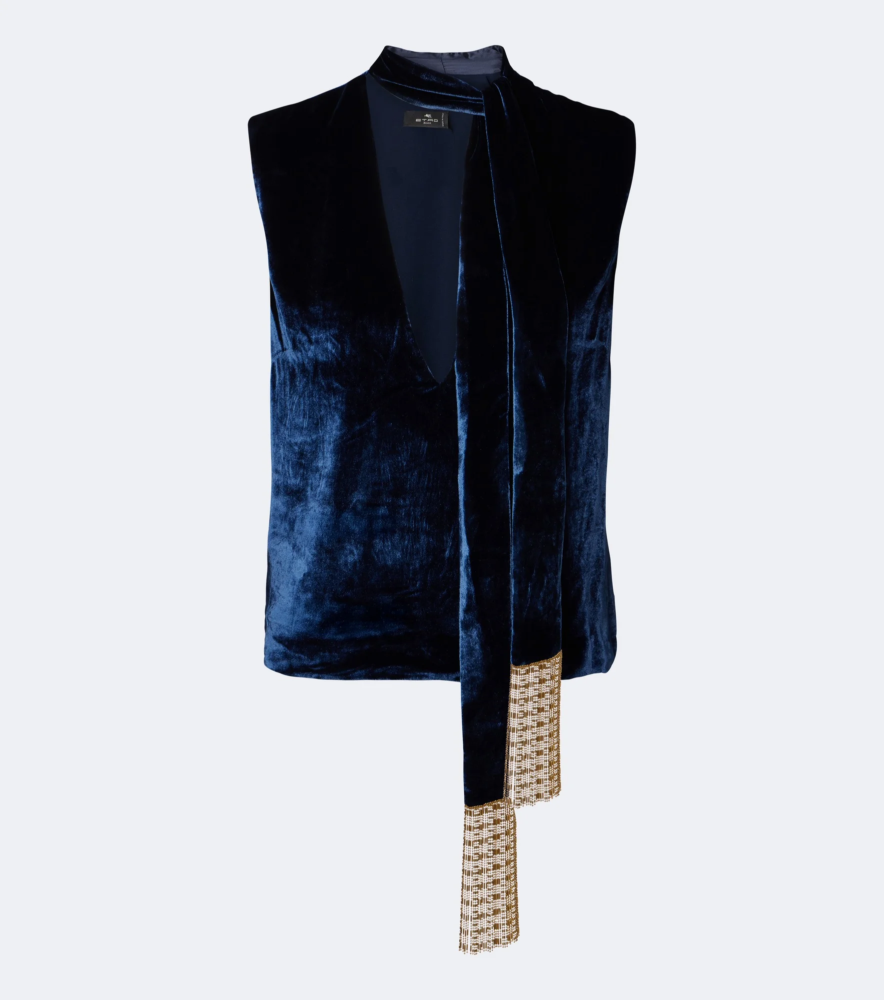 Fringed tie-neck velvet top - 1