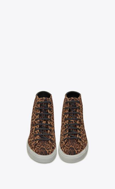 SAINT LAURENT malibu mid-top sneakers in leopard-print canvas and leather outlook