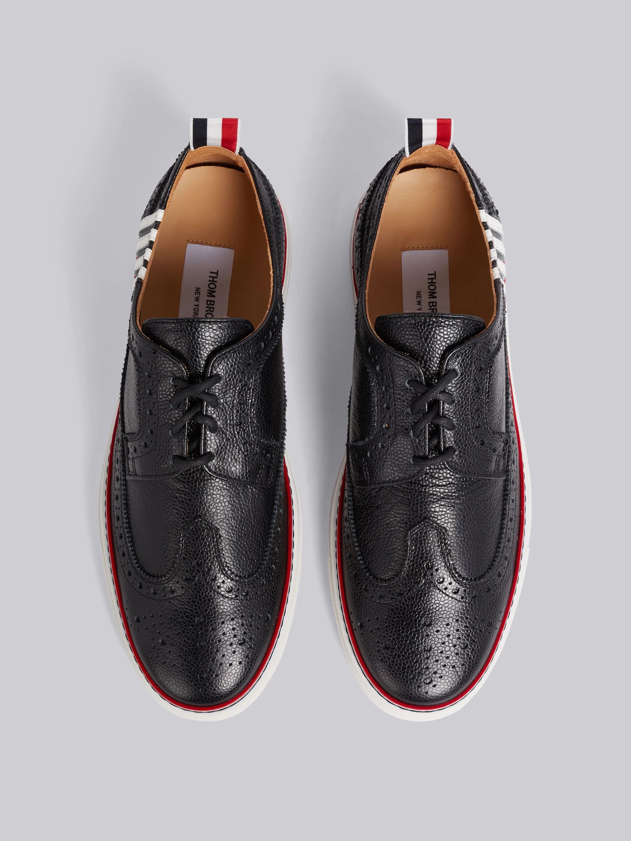 Black Pebbled 4-Bar Brogue Sneaker - 4