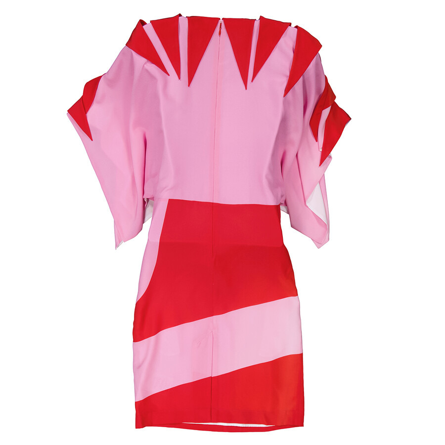 Burberry Ladies Primrose Pink Geometric Print Silk Crepe De Chine Cape Sleeve Dress - 2