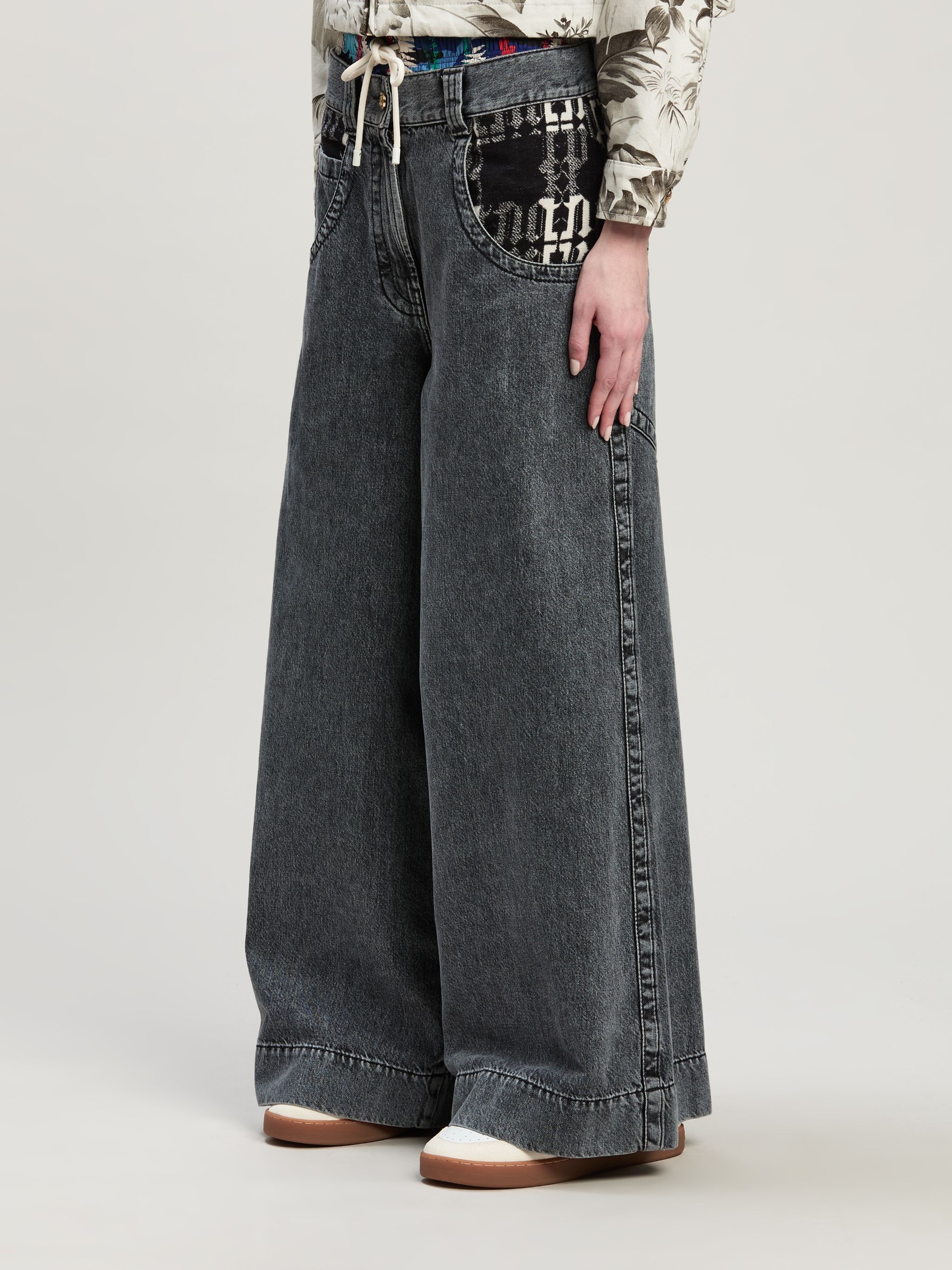 Jeans Wide Leg Monogram checked insert - 4