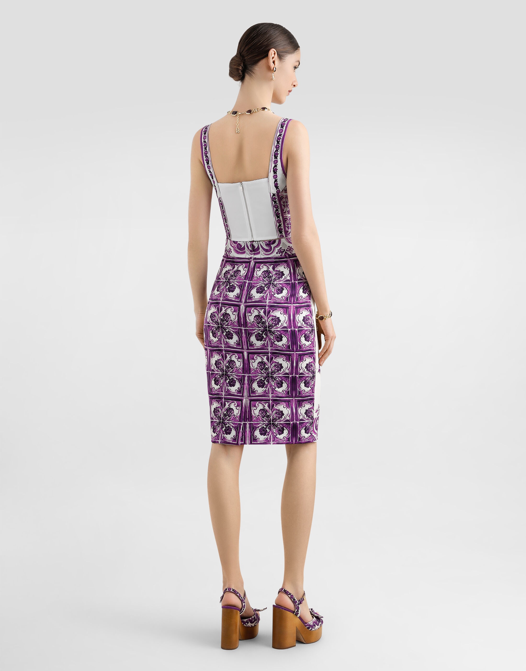 Majolica-print charmeuse bustier top - 3