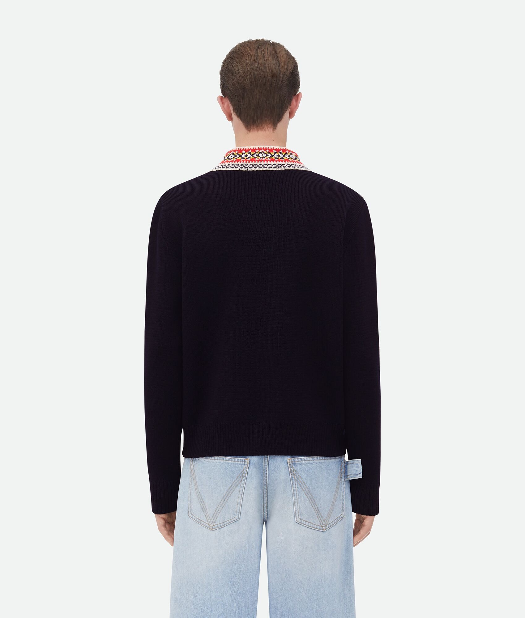 Wool Sweater With Jacquard Collar - 3