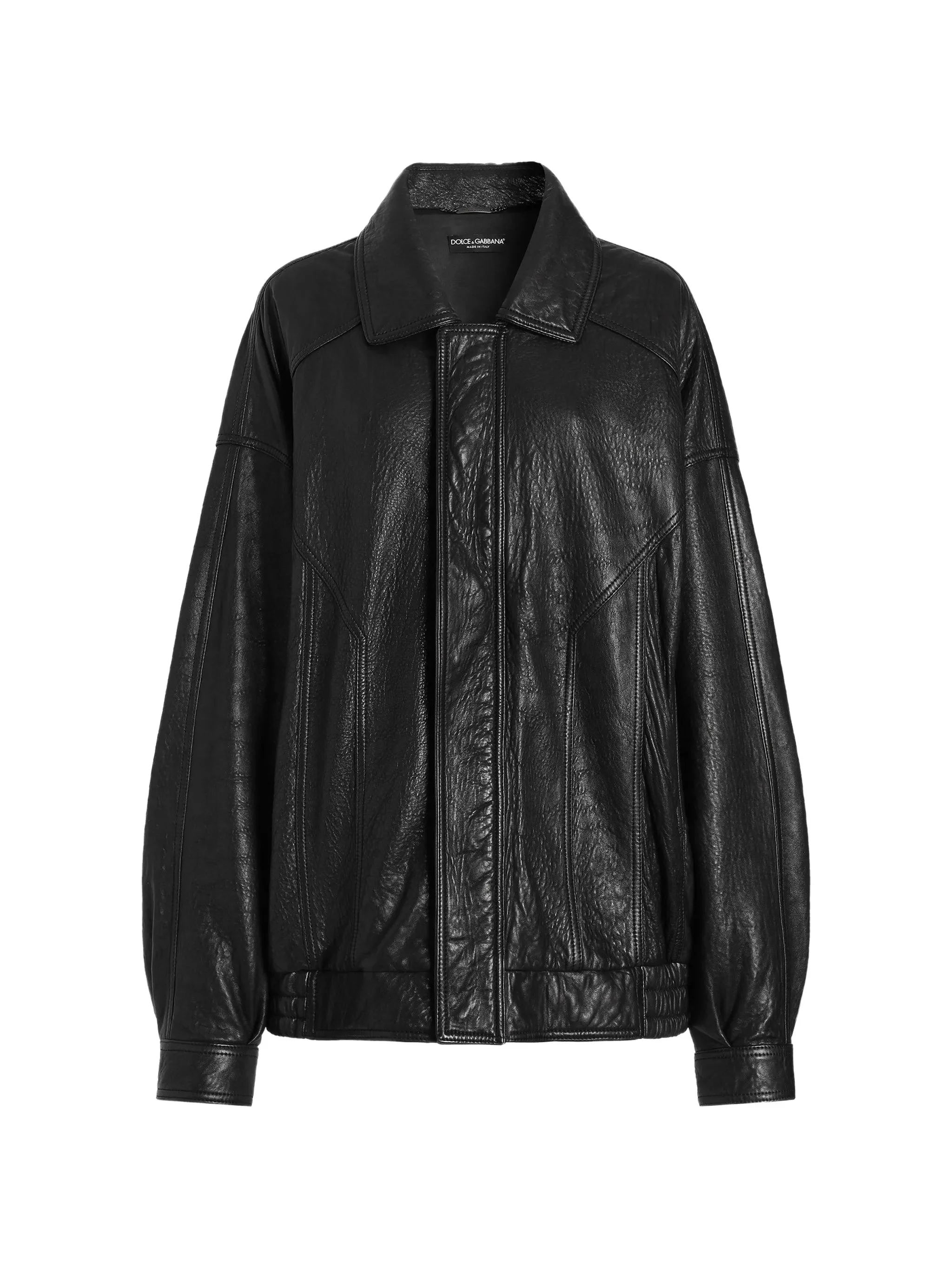 collar zip-fastening leather jacket - 1
