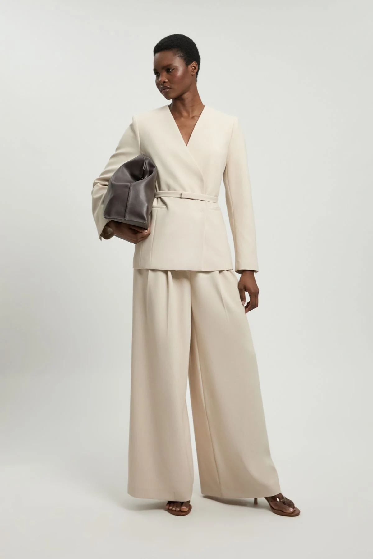 Compact Stretch Wide Leg Trouser - 1