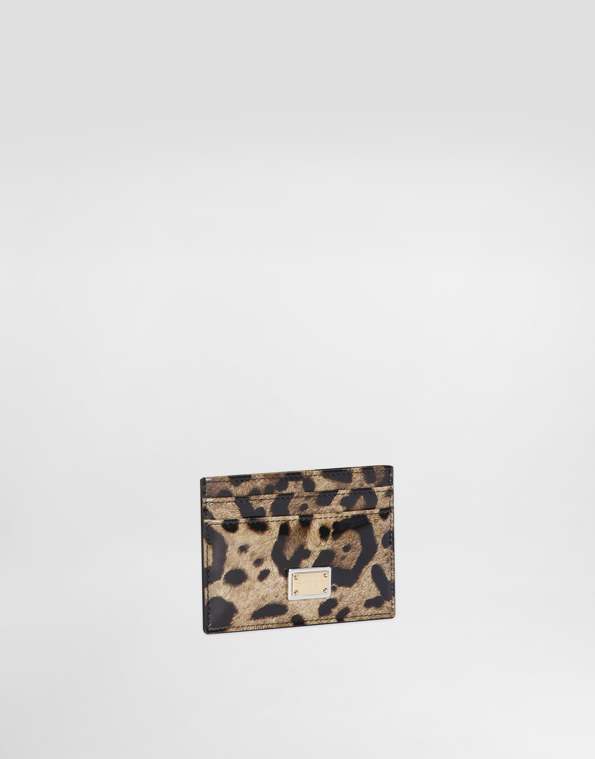 Polished calfskin card holder with leopard print - 2