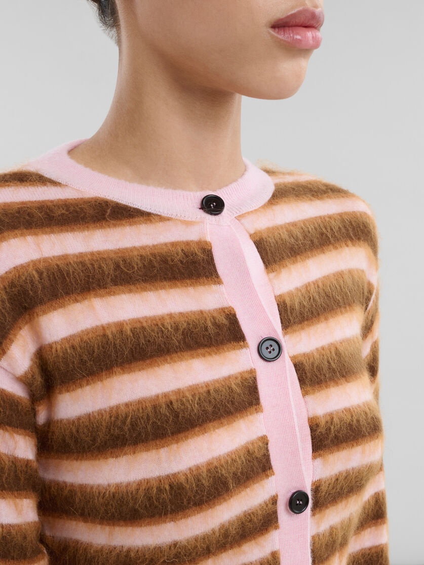 PINK STRIPED WOOL-MOHAIR CARDIGAN - 4