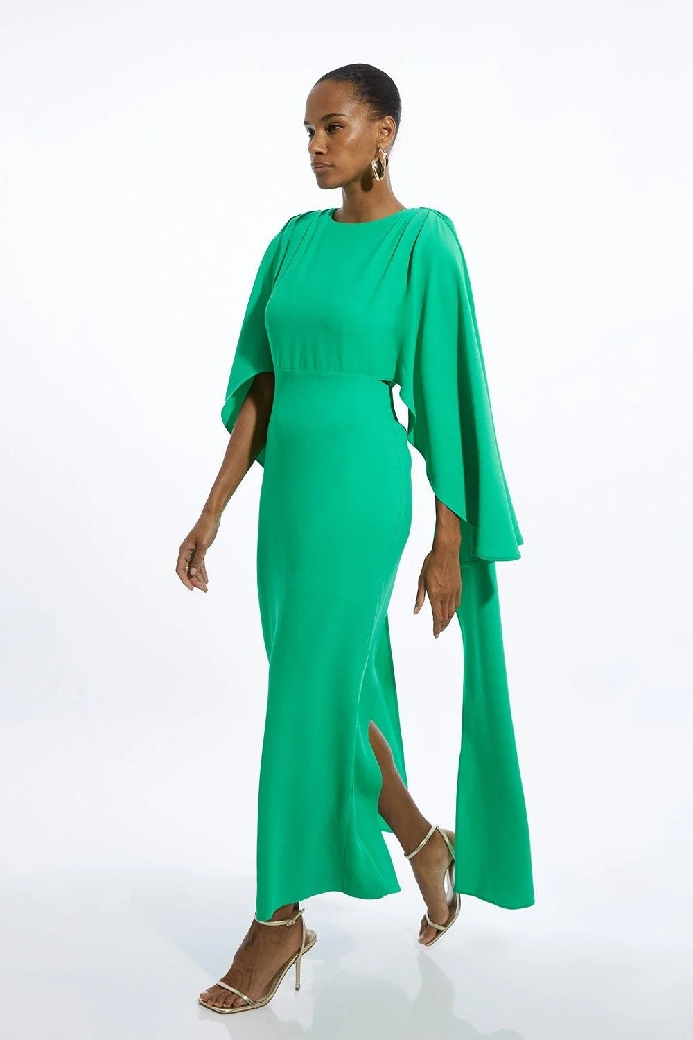 Compact Stretch Viscose Cape Detail Maxi Dress - 1