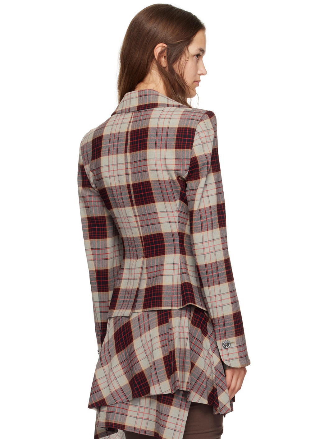 Red & Gray Drunken Tailored Blazer - 3