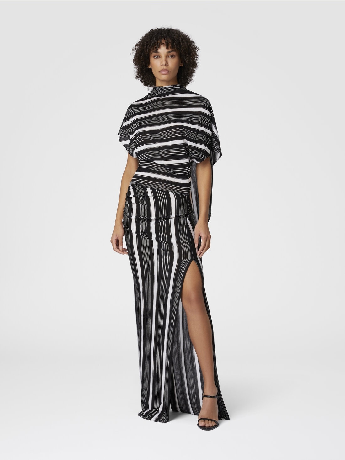 Long viscose and wool dress with draped neckline - 2