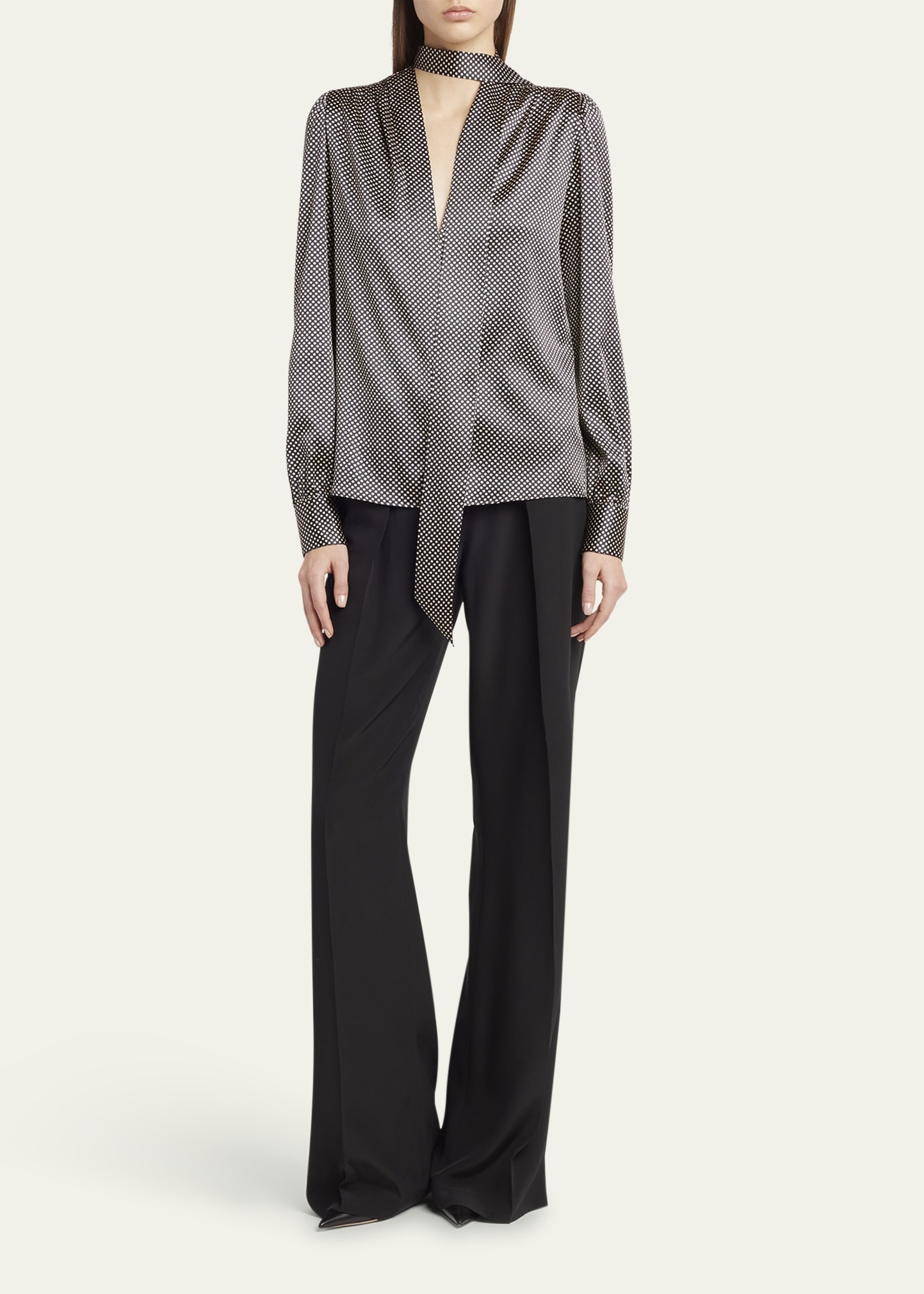 Polka Dot Silk Lavalliere Blouse - 2