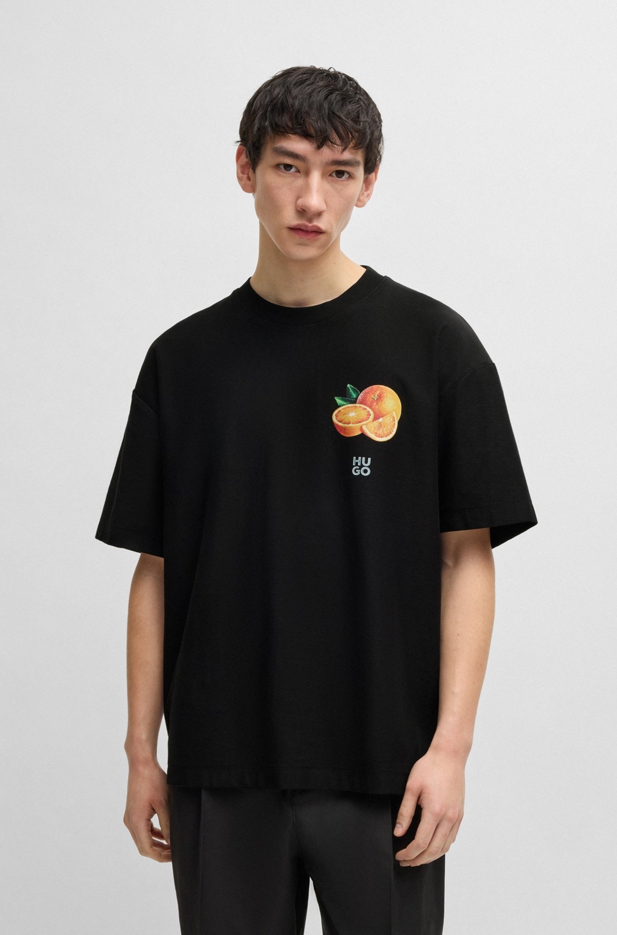 COTTON-JERSEY T-SHIRT WITH ORANGE PRINTS - 2