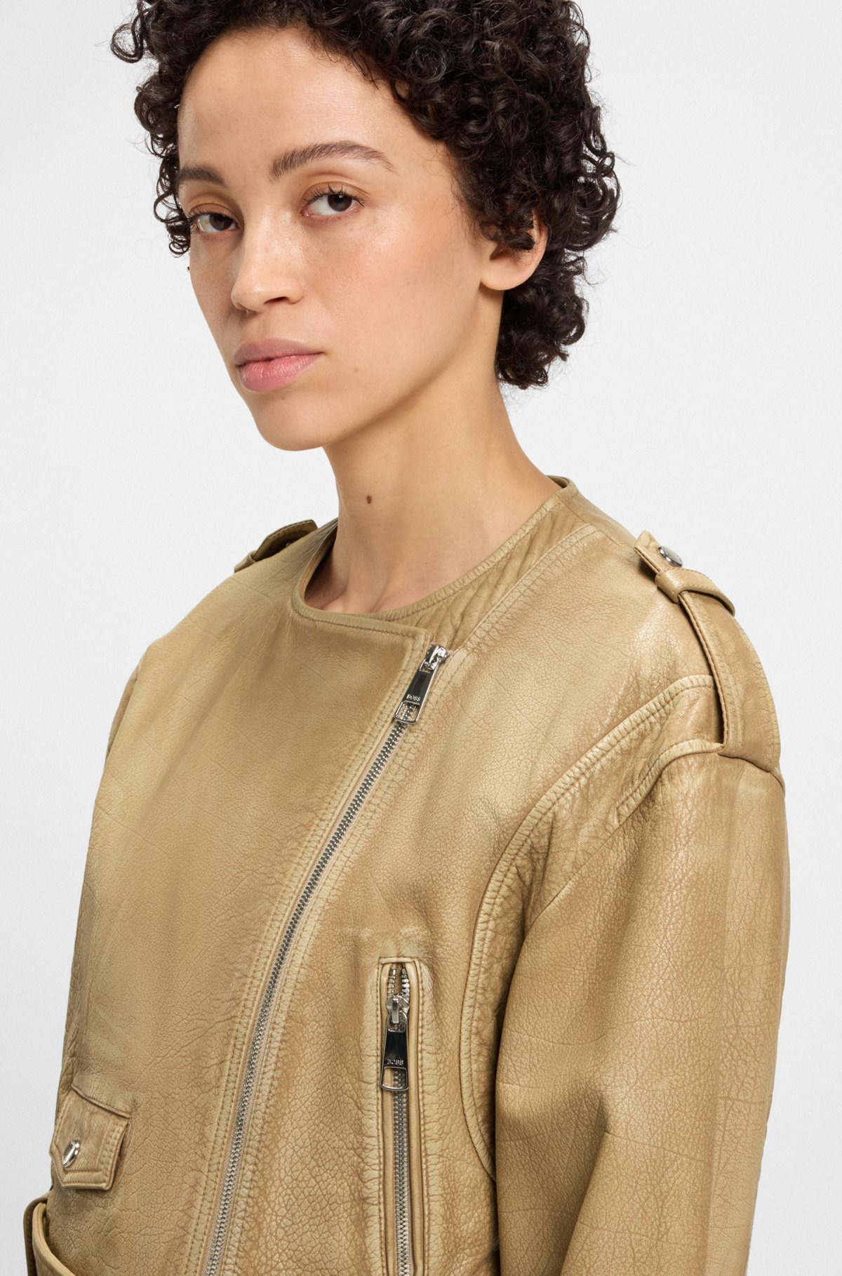 CROPPED BIKER JACKET IN GRAINED LEATHER - 5