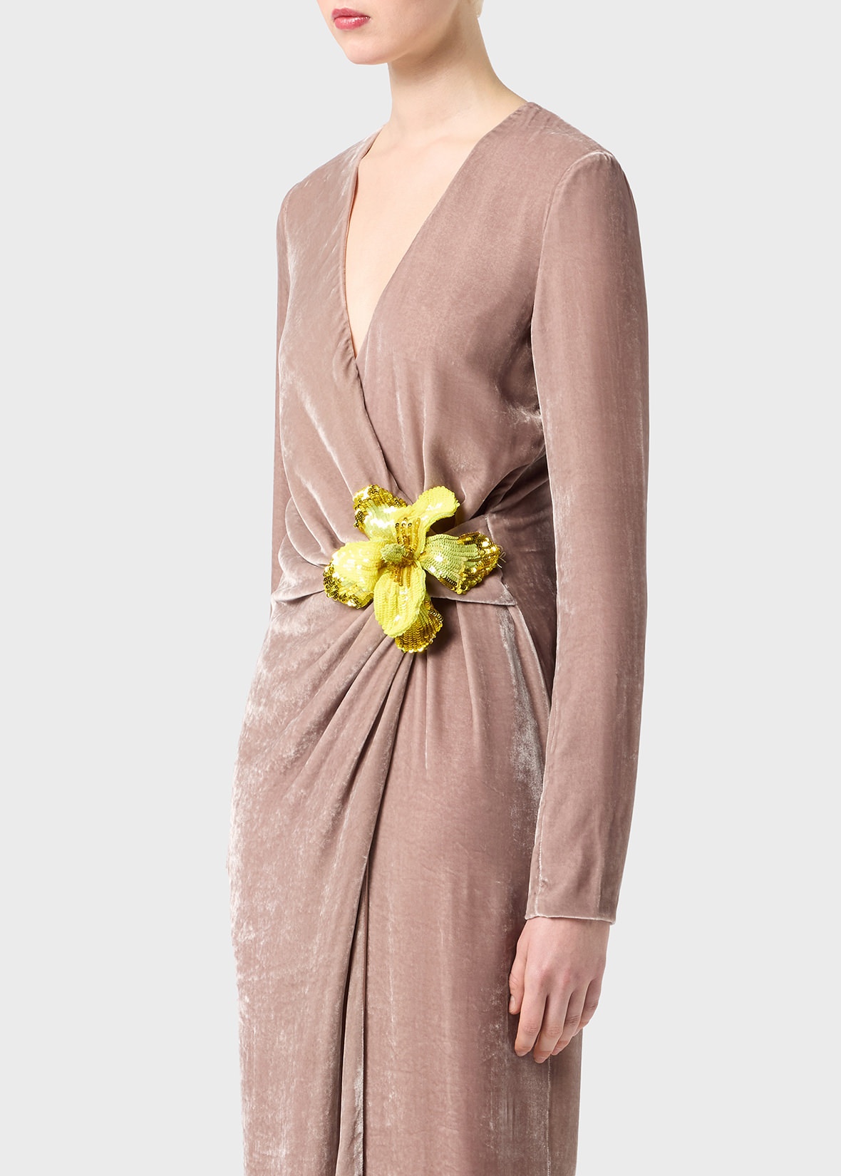 MIDI DRESS IN HAMMERED VELVET WITH FLOWER - 5