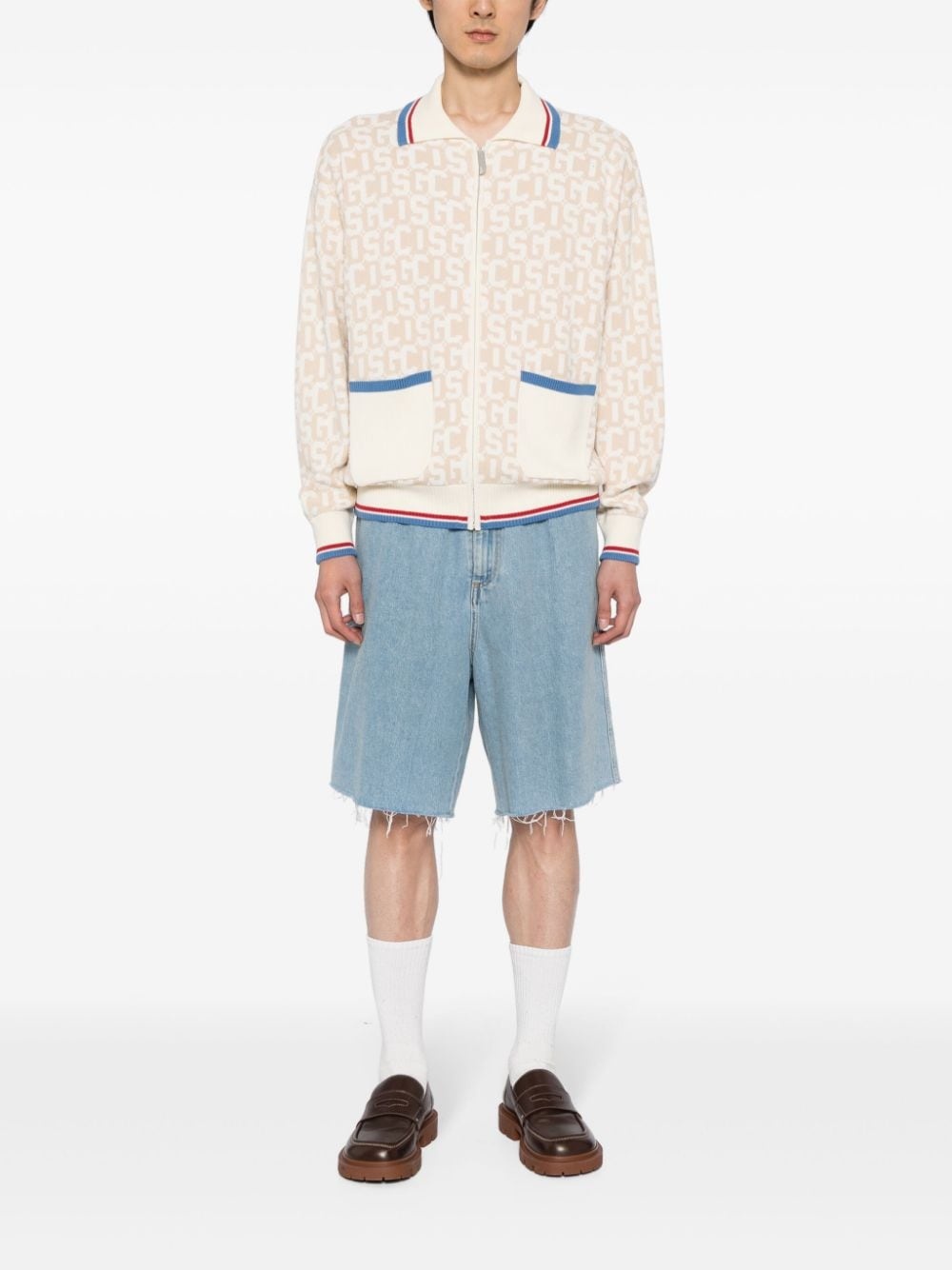 logo intarsia-knit zip-up cardigan - 2