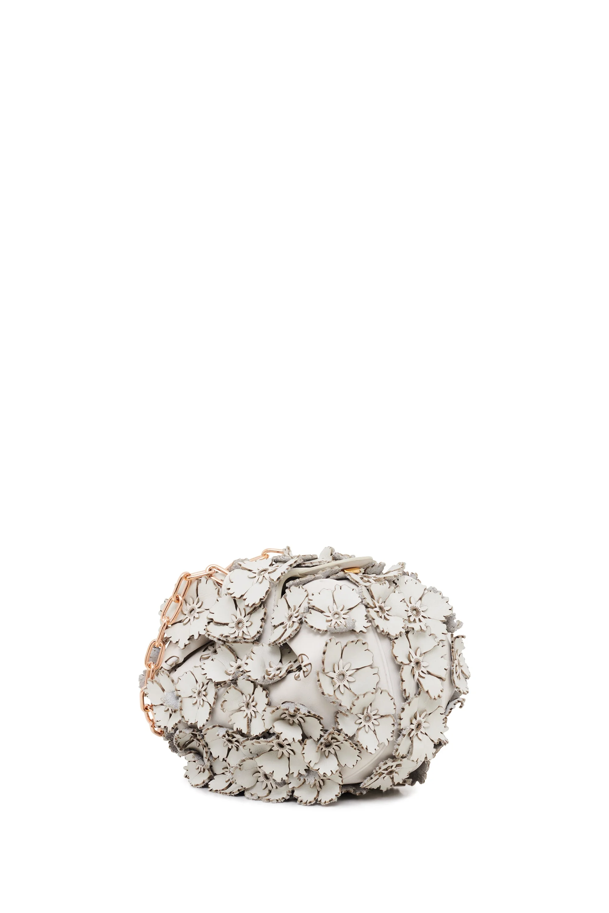 Soft Demi Embroidered Floral Clutch with Chain in Ivory Leather - 1