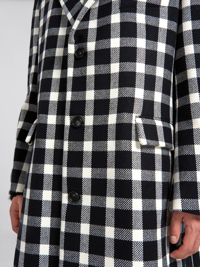 BLACK CHECKED WOOL COAT - 5