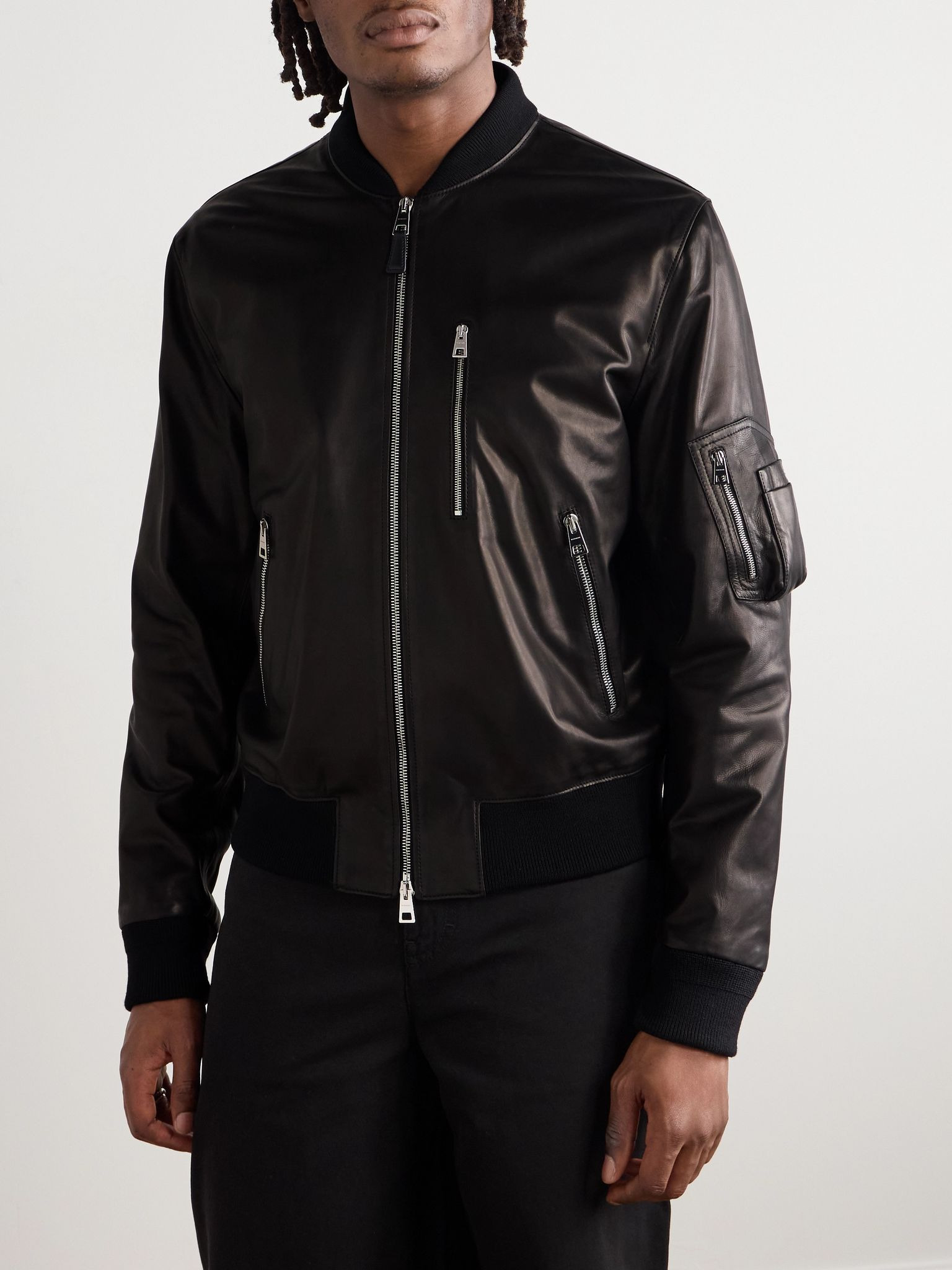 Leather Bomber Jacket Black - 3