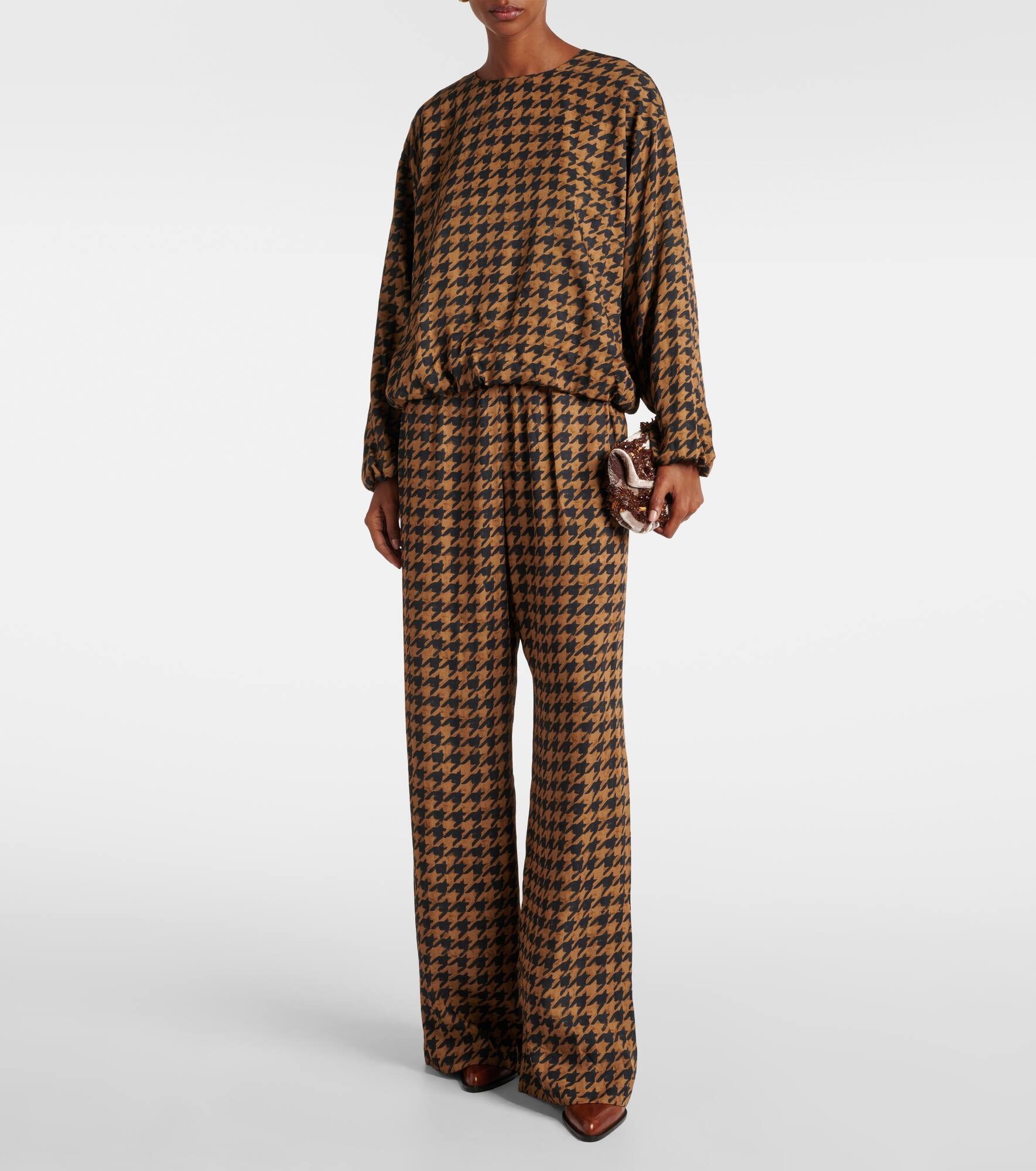 Houndstooth satin blouse - 6