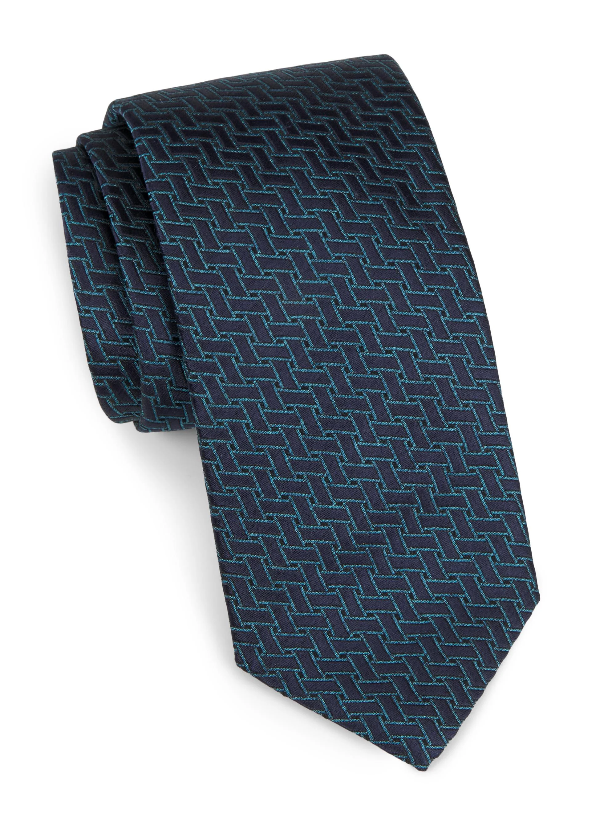 Men's Geometric Silk Tie - Blue - 1
