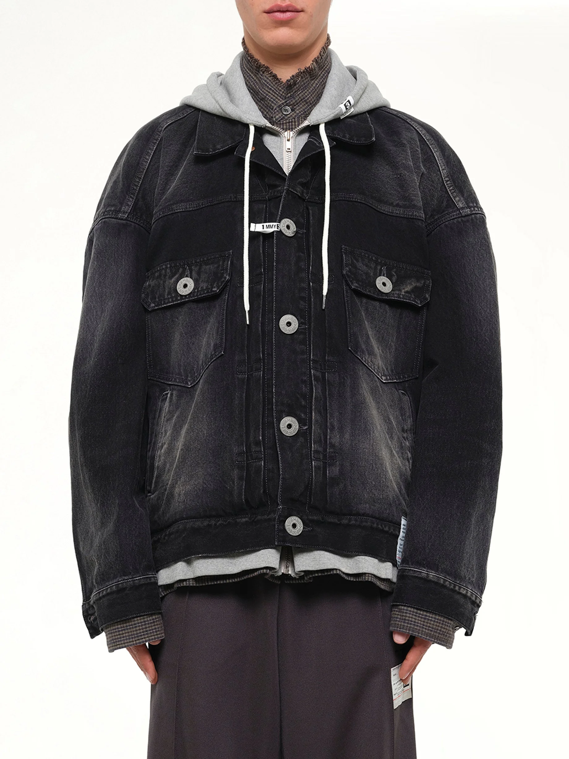 Triple Layered Denim Jacket in Black - 1