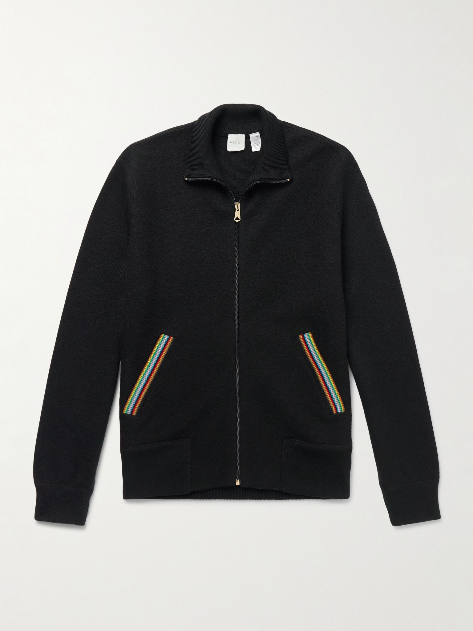 Stripe-Trimmed Wool Zip-Up Cardigan Black - 1